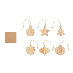 Set of wooden Xmas ornaments