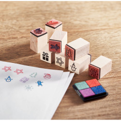 8 wooden Christmas stamps set