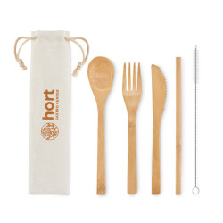 Bamboo cutlery with straw