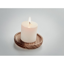 Candle on round wooden base