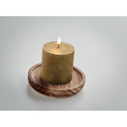 Candle on round wooden base