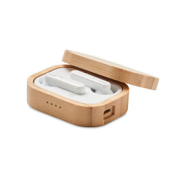 TWS earbuds in bamboo case