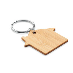 House shaped bamboo key ring