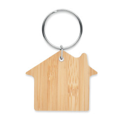 House shaped bamboo key ring