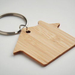 House shaped bamboo key ring