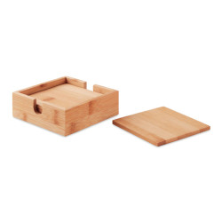 4 bamboo coasters and holder