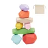 8 stacking wood rocks in pouch