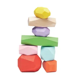 8 stacking wood rocks in pouch