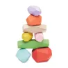 8 stacking wood rocks in pouch