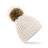 Faux Fur Pop Pom Chunky Beanie