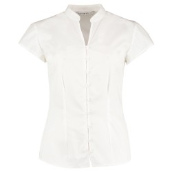 Tailored Fit Mandarin Collar Poplin Blouse Cap Sleeve