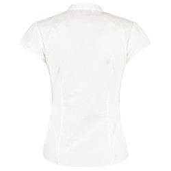 Tailored Fit Mandarin Collar Poplin Blouse Cap Sleeve