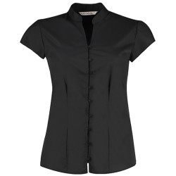 Tailored Fit Mandarin Collar Poplin Blouse Cap Sleeve