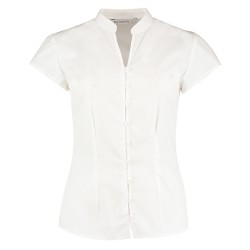 Tailored Fit Mandarin Collar Poplin Blouse Cap Sleeve