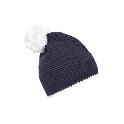 Pompon Hat With Contrast Stripe