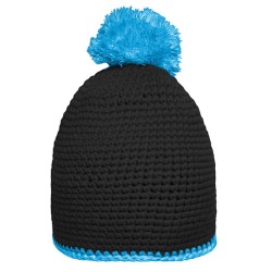 Pompon Hat With Contrast Stripe