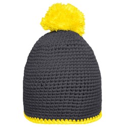 Pompon Hat With Contrast Stripe