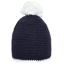 Pompon Hat With Contrast Stripe