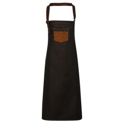 Division Waxed Look Denim Bib Apron With Faux Leather