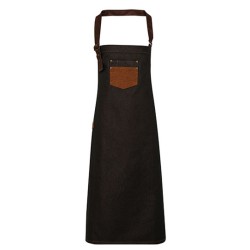 Division Waxed Look Denim Bib Apron With Faux Leather