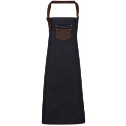 Division Waxed Look Denim Bib Apron With Faux Leather